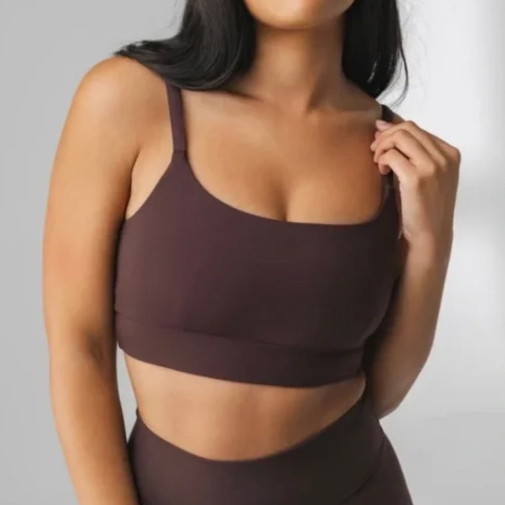 Balance Athletica Obsidian Ignite Sports Bra NWT Small Brown Purple Scoop Neck